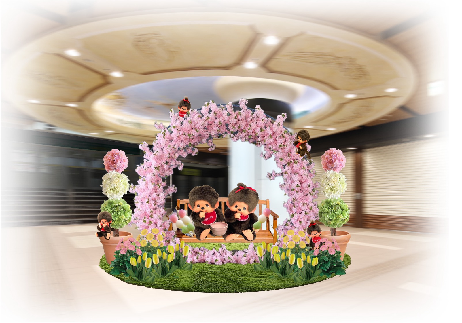 モンチッチとのコラボ装飾「ドーチカHAPPY SPRING モンチッチ花